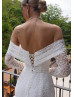 Off Shoulder Ivory Allover Lace Corset Back Sweet Wedding Dress